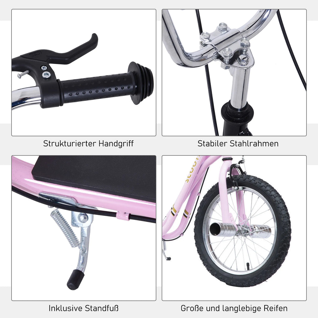 Vaikų paspirtukas su pneumatinėmis padangomis Kickscooter Scooter Tretroller Cityroller vaikams Kickboard 16 colių nuo 5 metų Aukščio reguliavimas Rožinis 143 x 58 x 92-100 cm