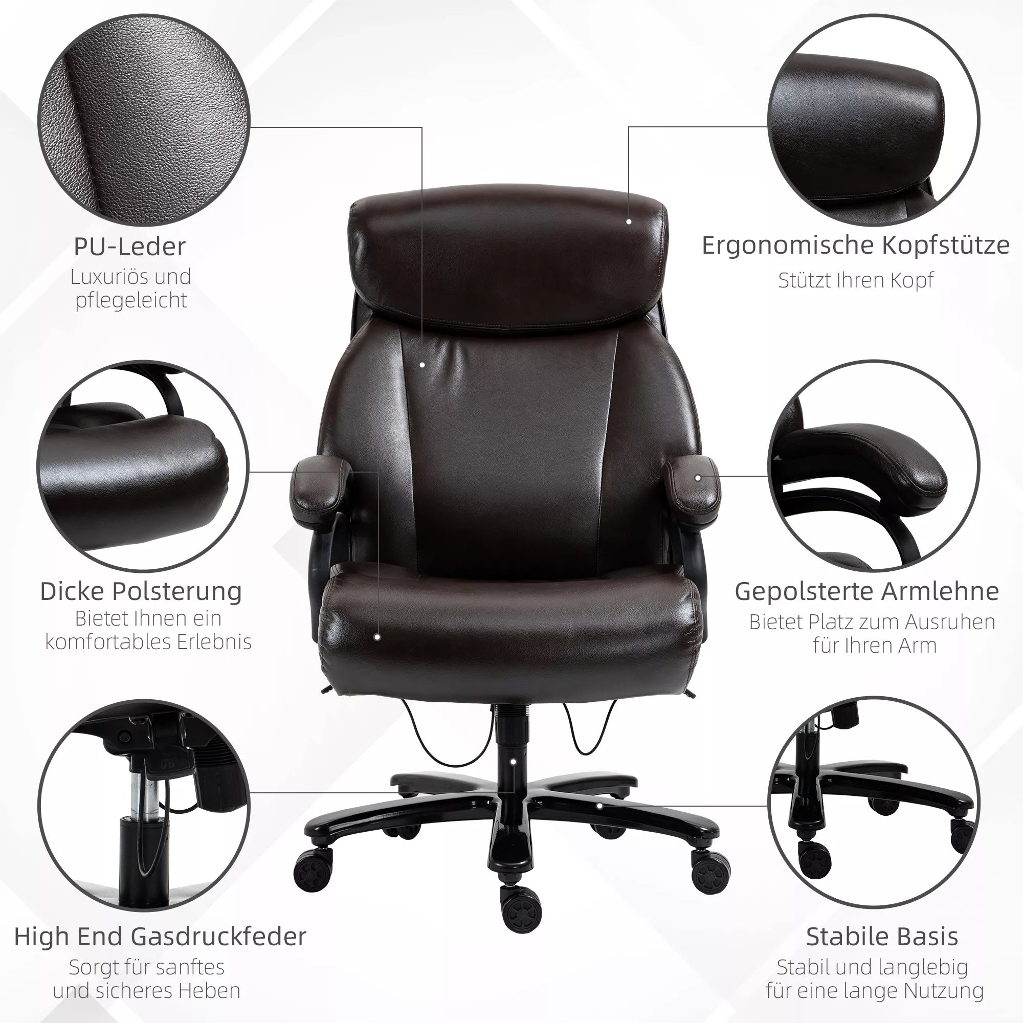 Biuro kėdė Vadovo kėdė Žaidimų kėdė Sukiojama kėdė Supimosi funkcija Stora paminkštinimas 180 kg apkrova Ergonomiškas dizainas Reguliuojamas aukštis Dirbtinė oda Ruda 72x83x114-122 cm