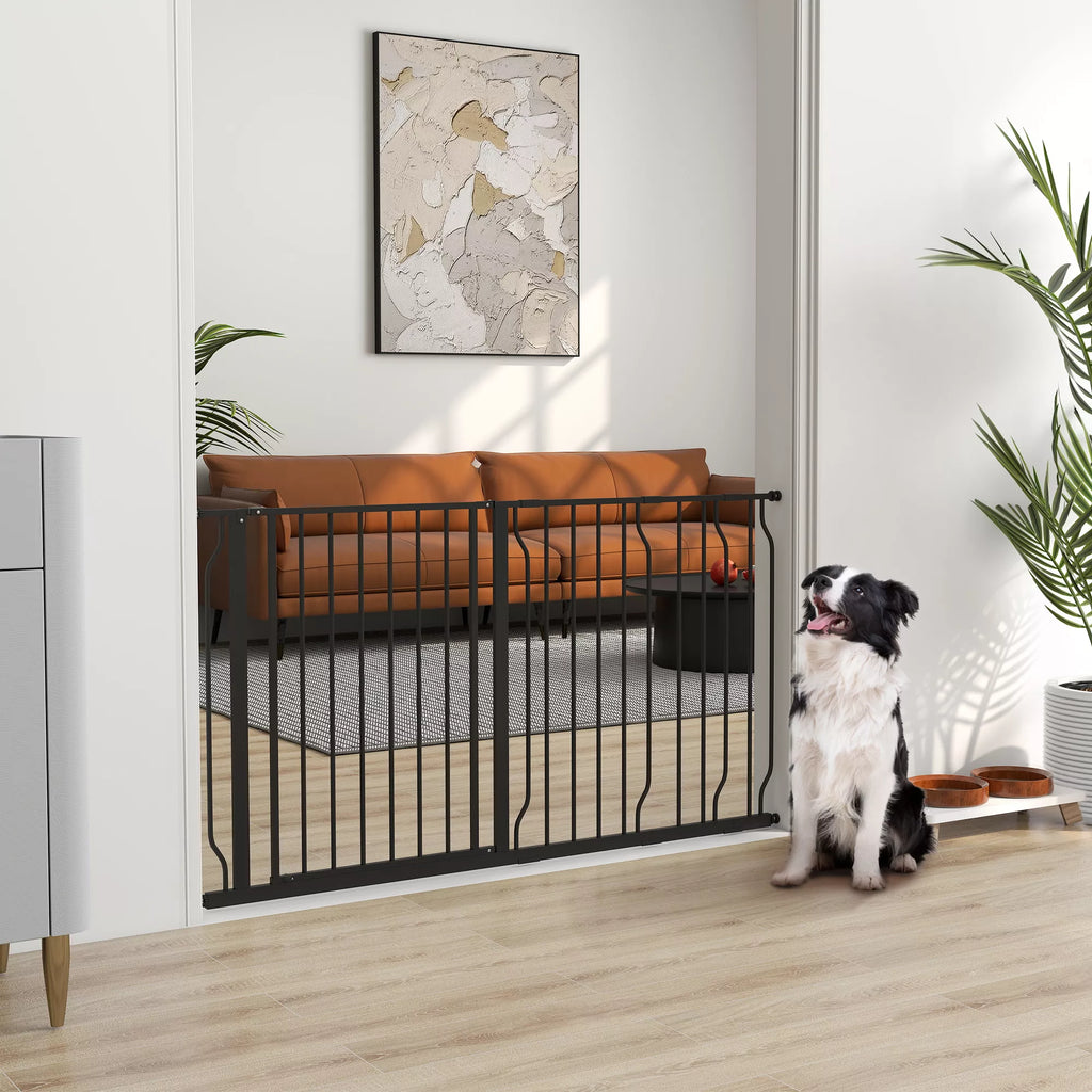 Šunų apsauginė grotelė  Apsauginė grotelė, dviejų krypčių atidarymas, sieninis laikiklis su spaustukais, reguliuojamas nuo 75 iki 145 cm