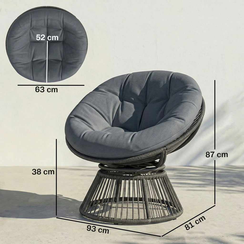 Lounge, krėslas 360° besisukantis, su pagalve, iki 120 kg, pilkas