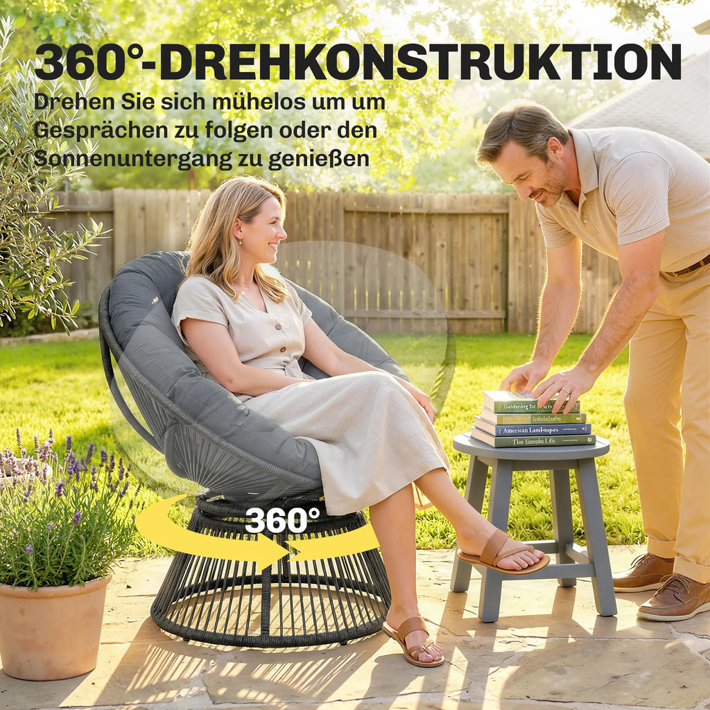 Lounge, krėslas 360° besisukantis, su pagalve, iki 120 kg, pilkas