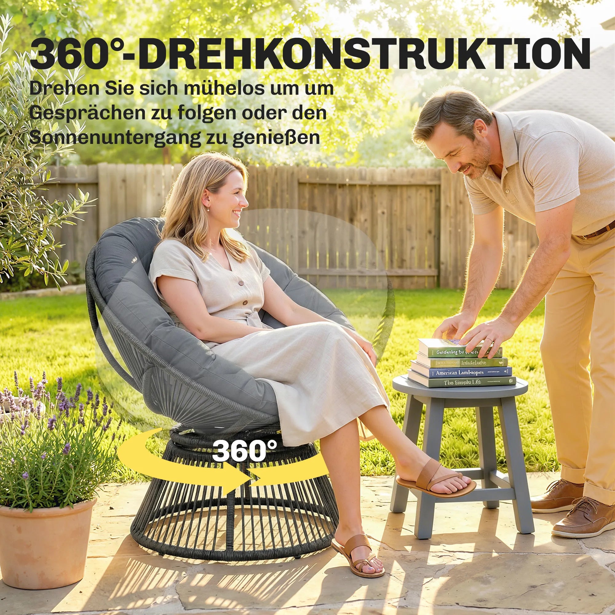 Lounge, krėslas 360° besisukantis, su pagalve, iki 120 kg, pilkas