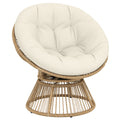 Lounge krėslas „Papasan“ 360° besisukantis, su pagalve, iki 120 kg, kreminės baltos spalvos