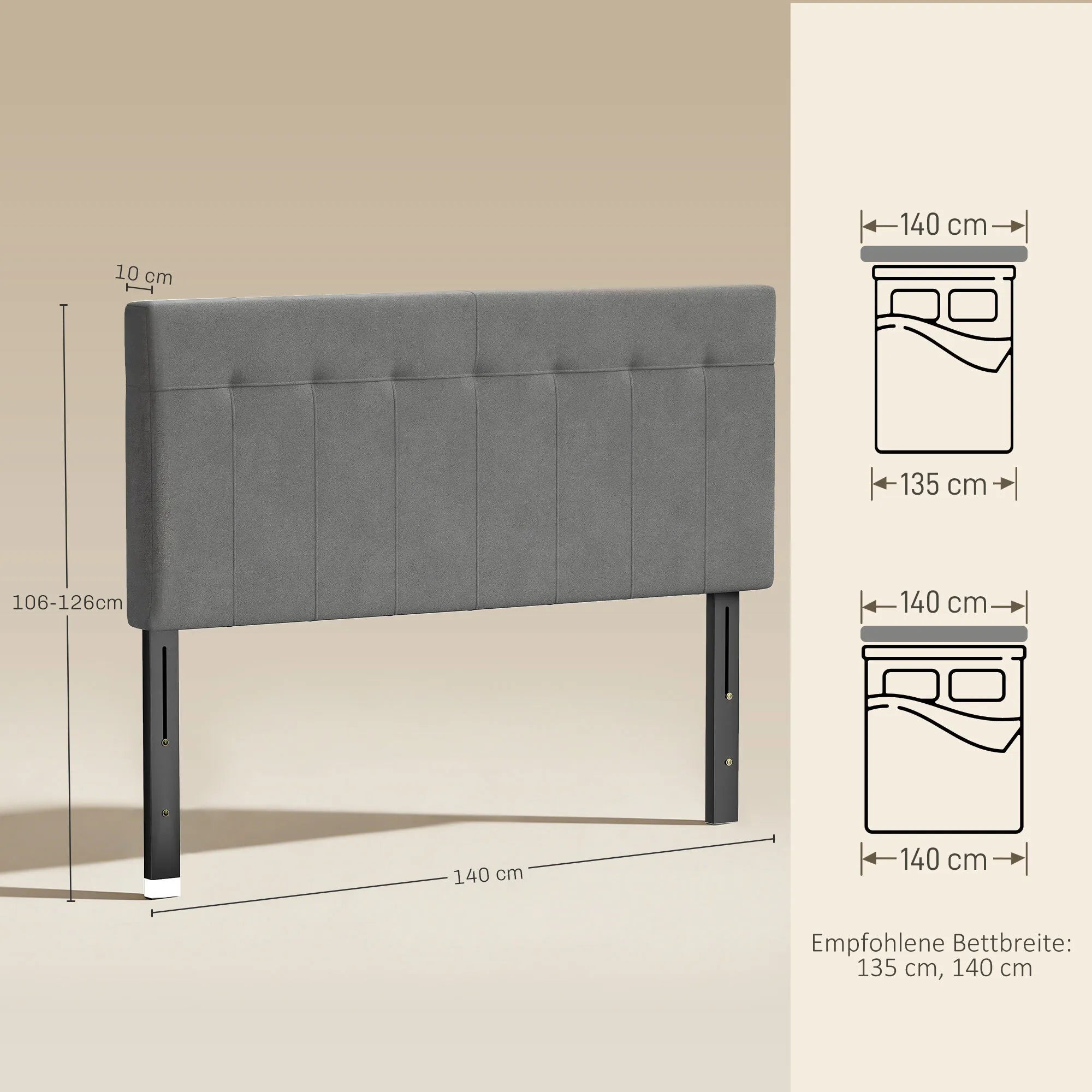 Lovos galvūgalis reguliuojamo aukščio 140 cm pilkas
