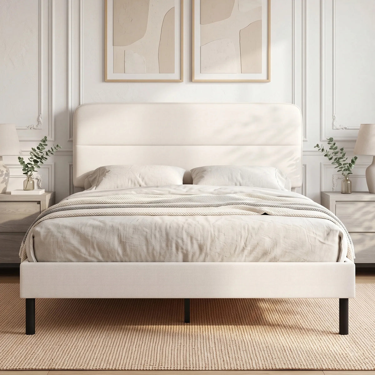 Lovos rėmas, 140 × 200 cm, su reguliuojamu galvūgaliu, smėlio spalvos