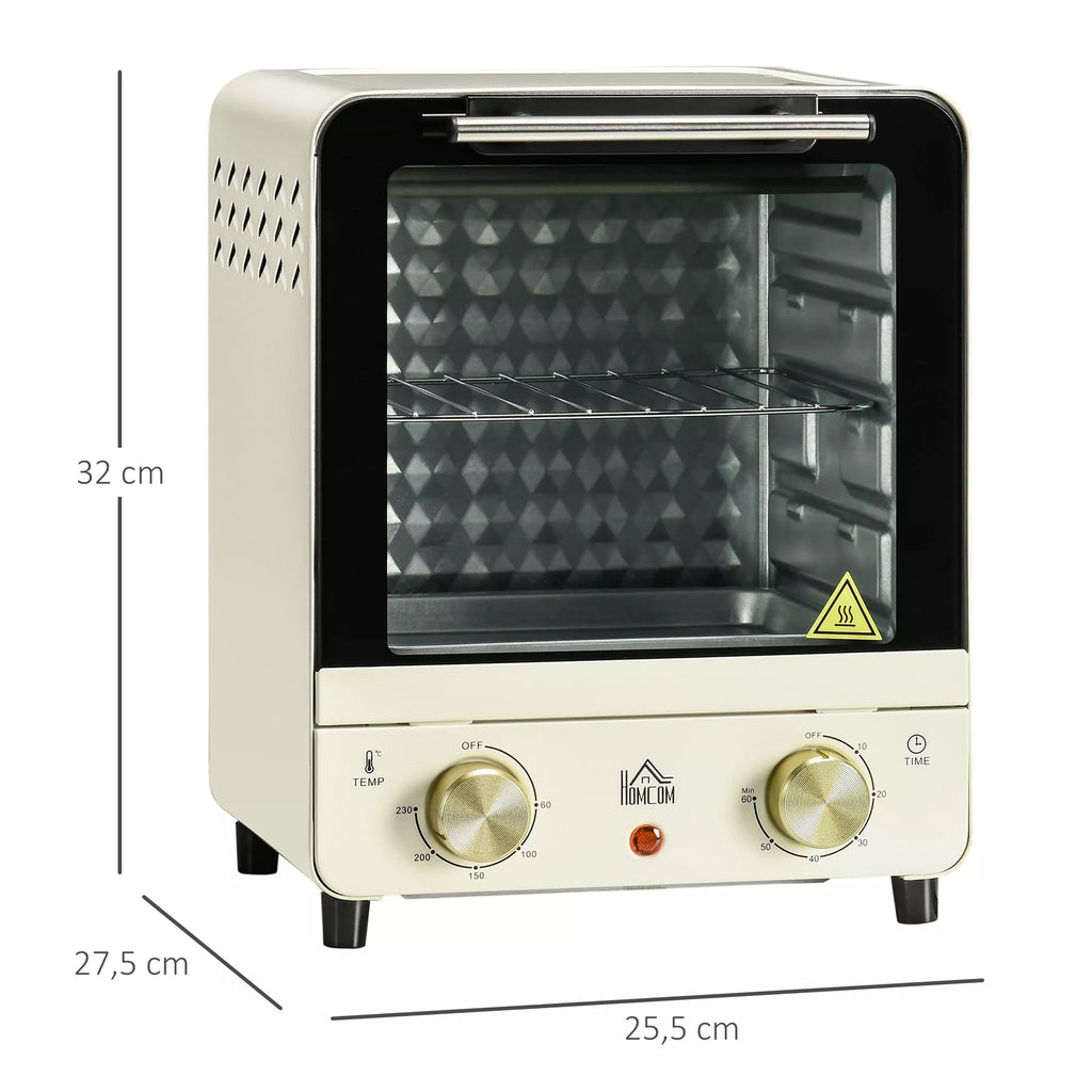 Mini orkaitė, 15 l talpa, aukščio reguliuojama kepimo skarda ir grotelės, 1000 W, kreminė balta spalva