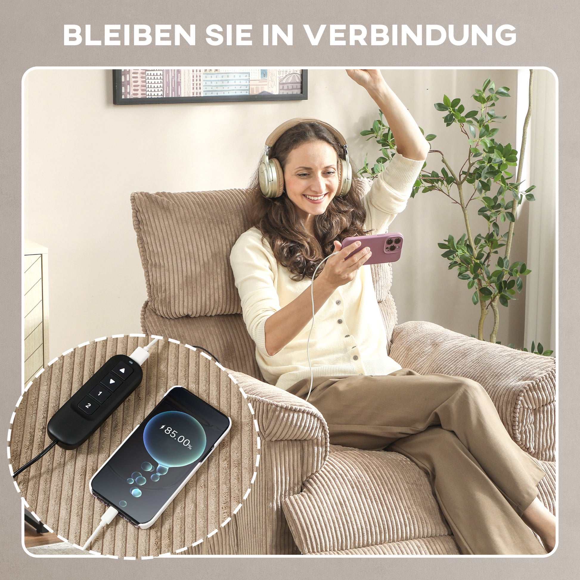 Masažinė kėdė su vibracijos režimais, šildymo funkcija, tyliu varikliu, atminties funkcija, plienas, audinio apmušalas, rudos spalvos