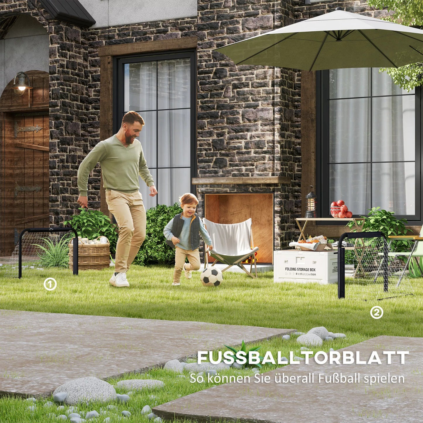 Futbolo vartų rinkinys, 2 sulankstomi mini varteliai, metalinis rėmas, įskaitant įrankius, 90 x 36 x 60 cm, juodas