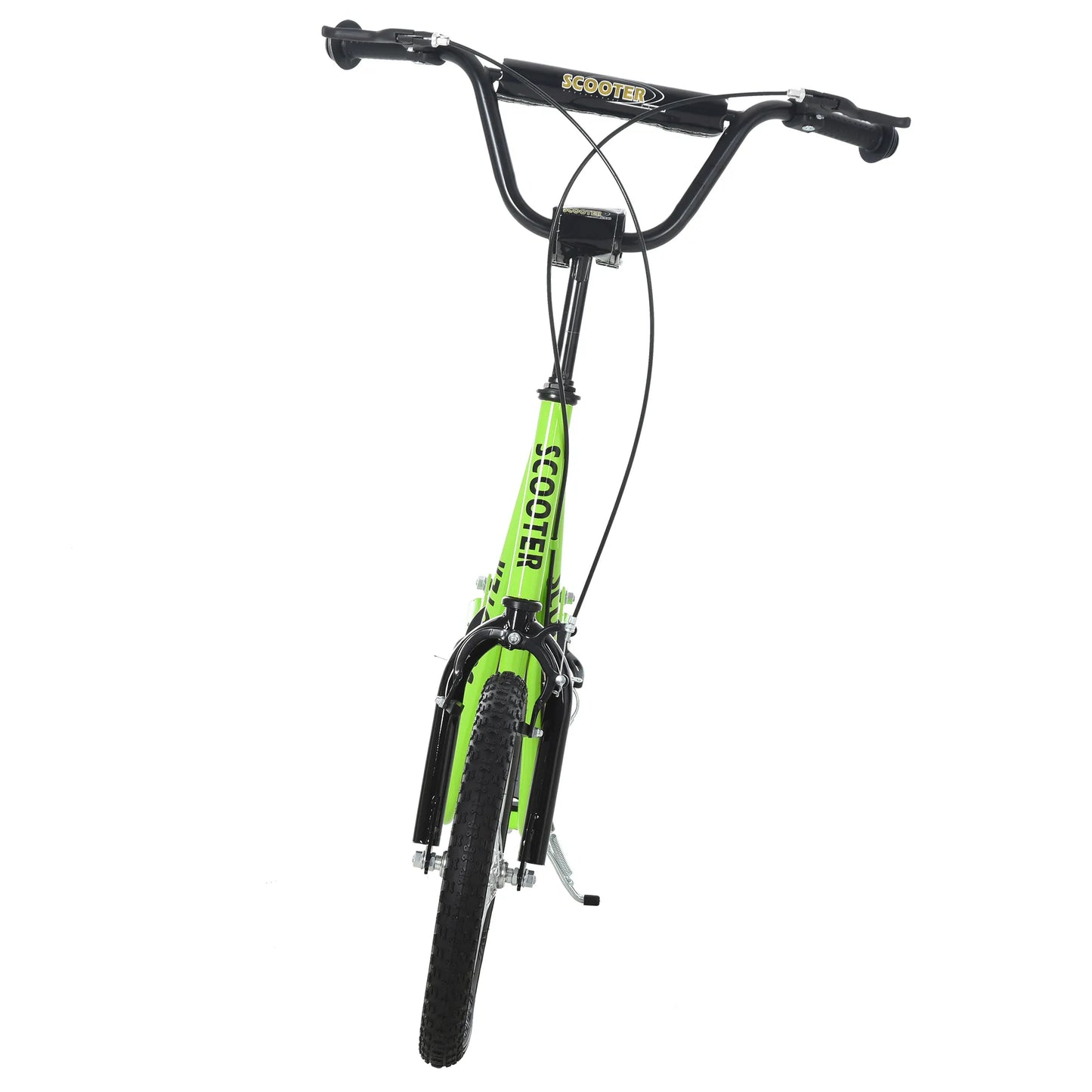 Vaikams skirtas paspirtukas su pripučiamomis padangomis ir rankiniu stabdžiu, 16 colių, žalias, tinkamas nuo 5 metų (139 x 58 x 90-96 cm)