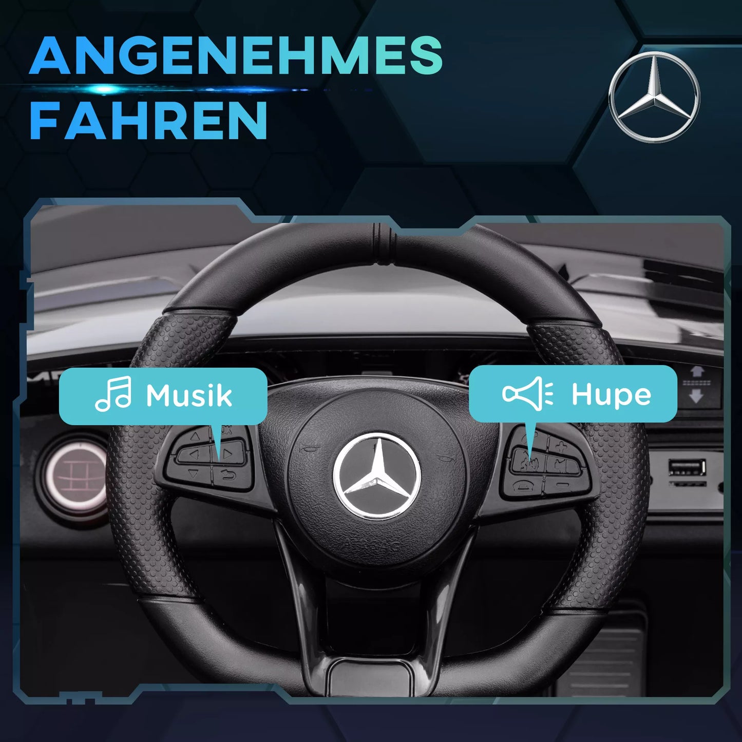 Elektrinis vaikiškas automobilis Mercedes, 3-5 km/h, su nuotolinio valdymo pultu, šviesomis ir muzika, juodas