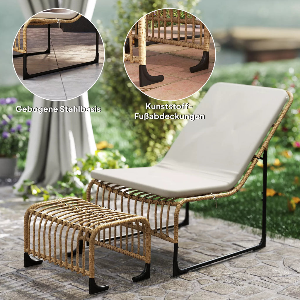 Rattan Relaxsessel su pėdų atrama UV atsparus sodo krėslas su pagalvėlėmis Juostos 65 x 93 x 80 cm Natūralus medis