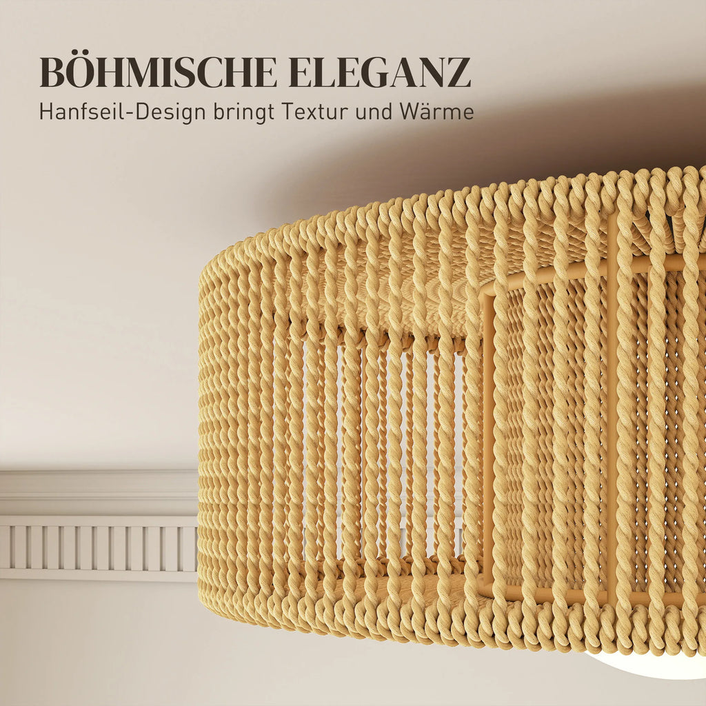 Lubinis šviestuvas Boho su kanapių virvės gaubtu, 30 cm, šviesiai rudas