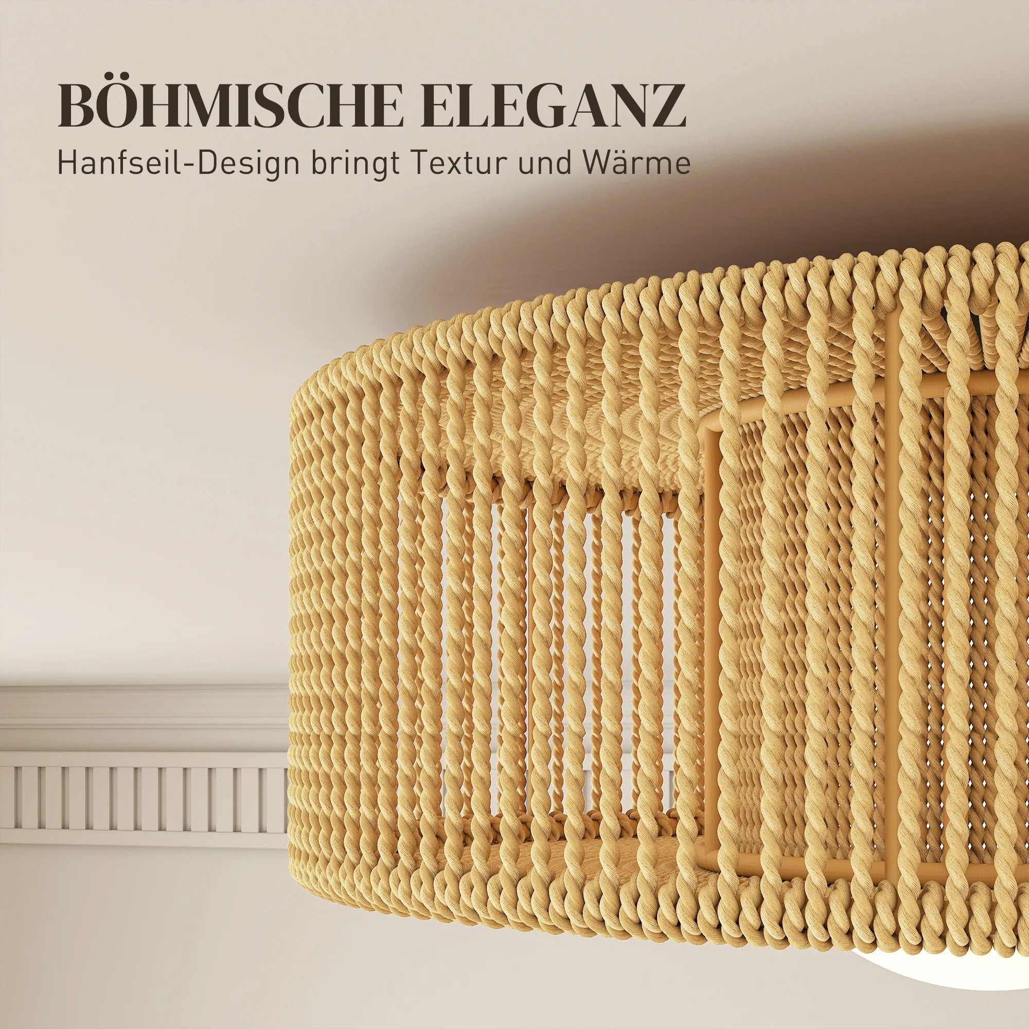 Lubinis šviestuvas Boho su kanapių virvės gaubtu, 30 cm, šviesiai rudas