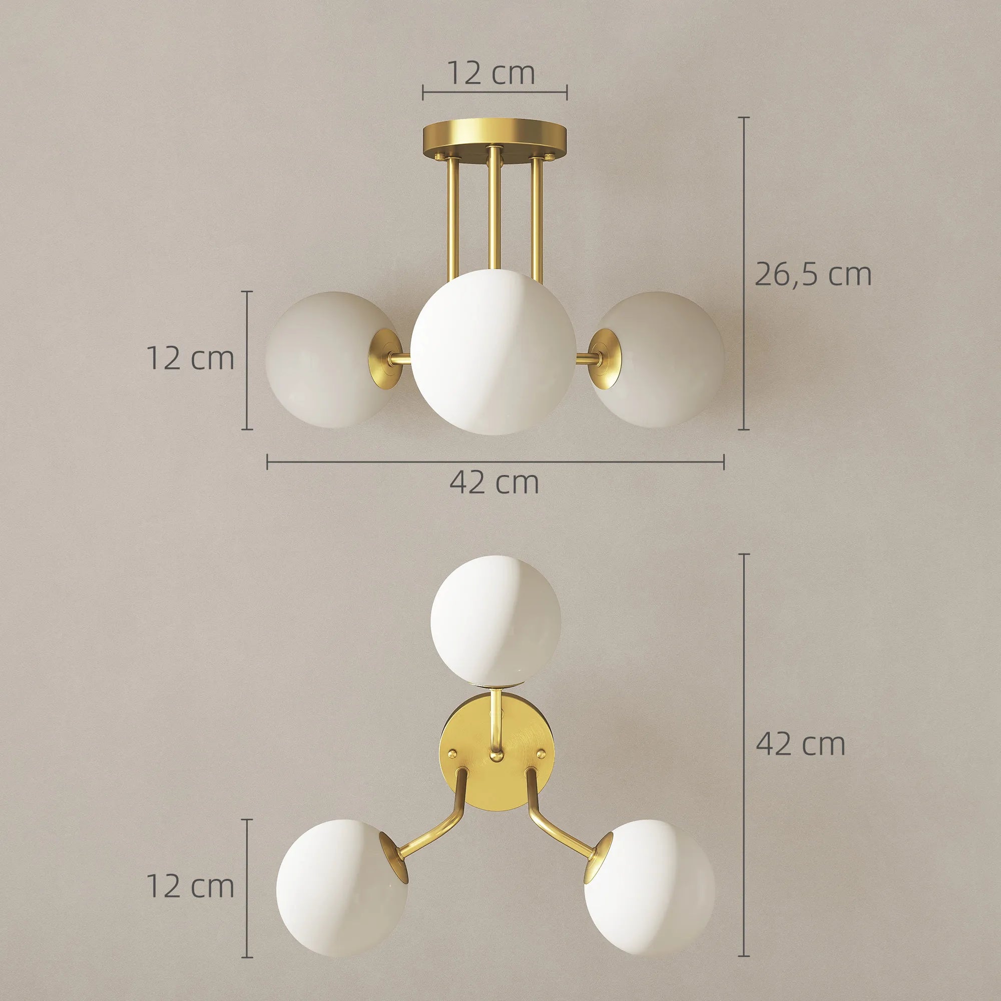 Lubinio šviestuvo matmenų schema centimetrais