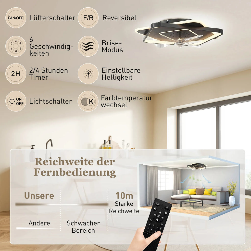 Lubinis ventiliatorius su LED apšvietimu, 6 greičiai, nuotolinio valdymo pultas