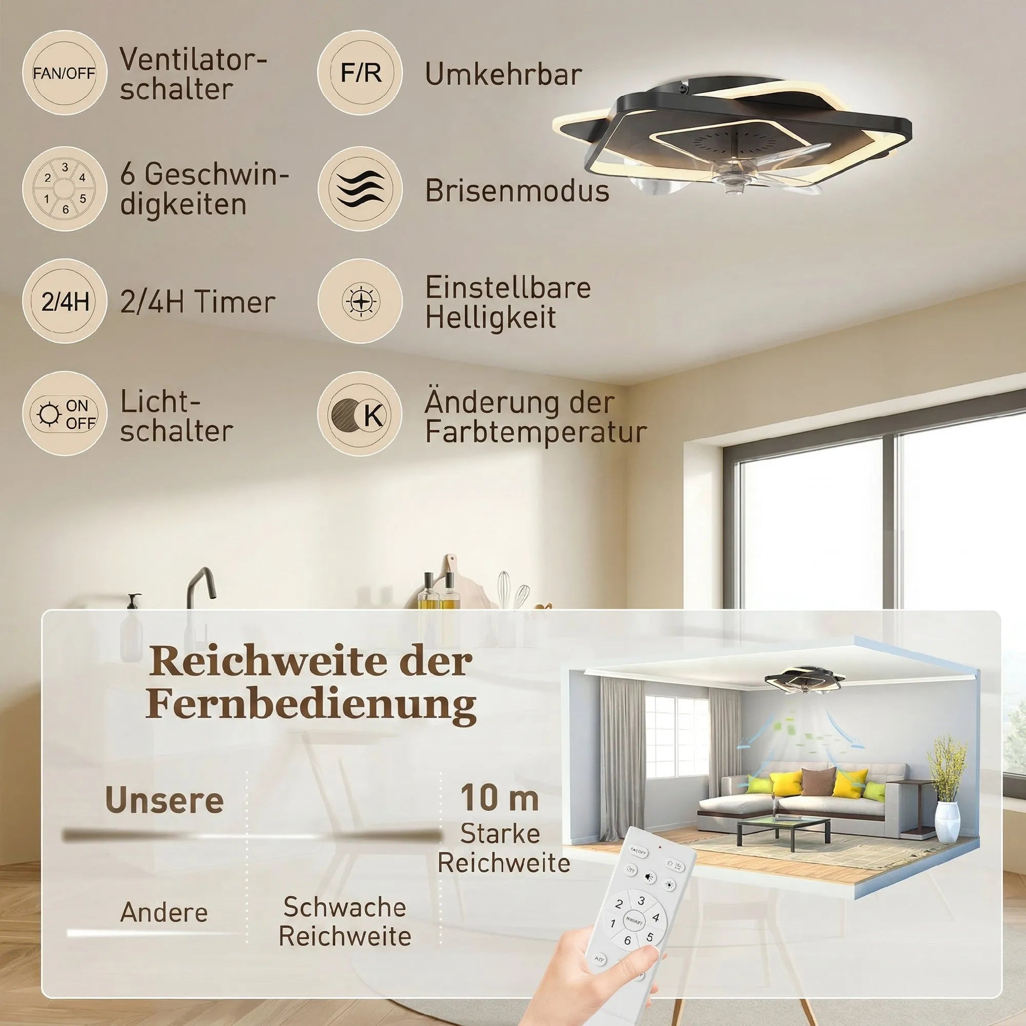 Lubinis ventiliatorius su LED apšvietimu, 6 greičiai, nuotolinio valdymo pultas
