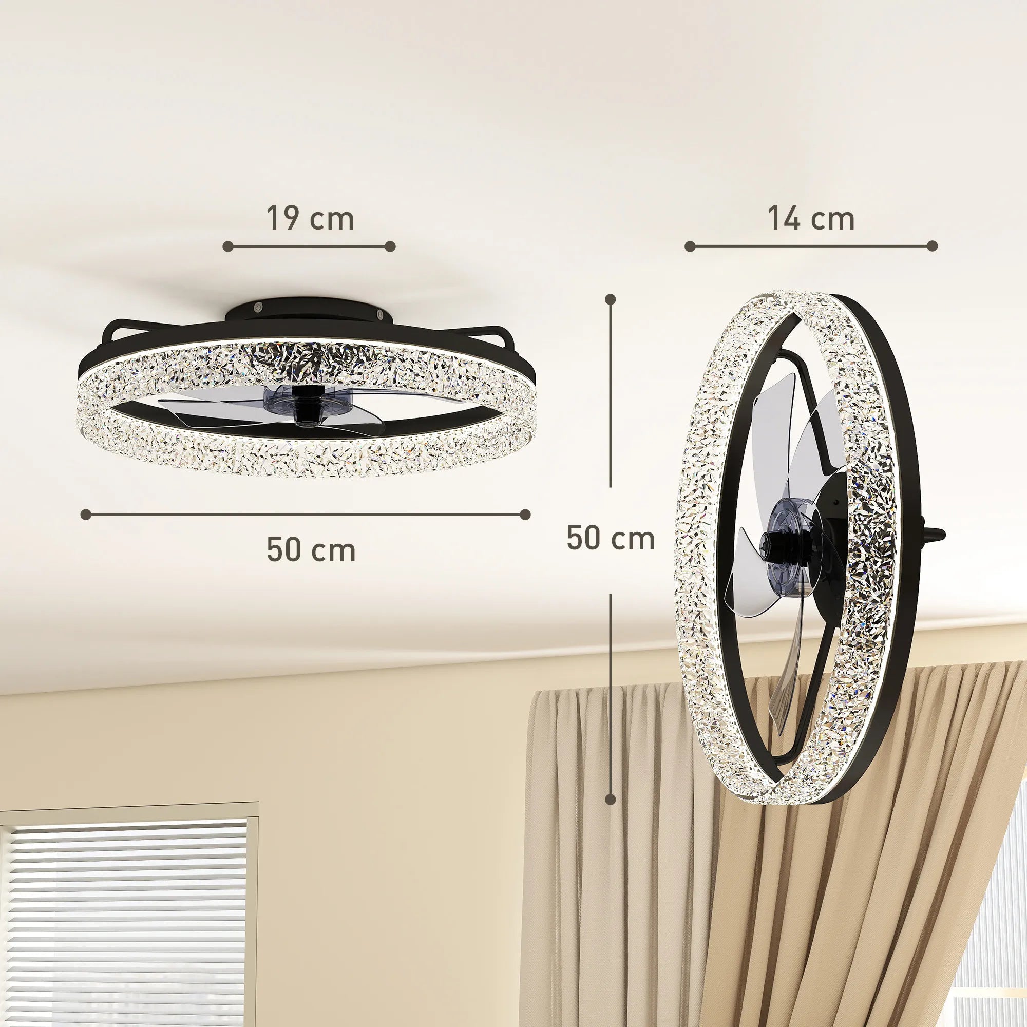 Lubinis ventiliatorius su LED apšvietimu, valdomas nuotoliniu būdu, 50 cm