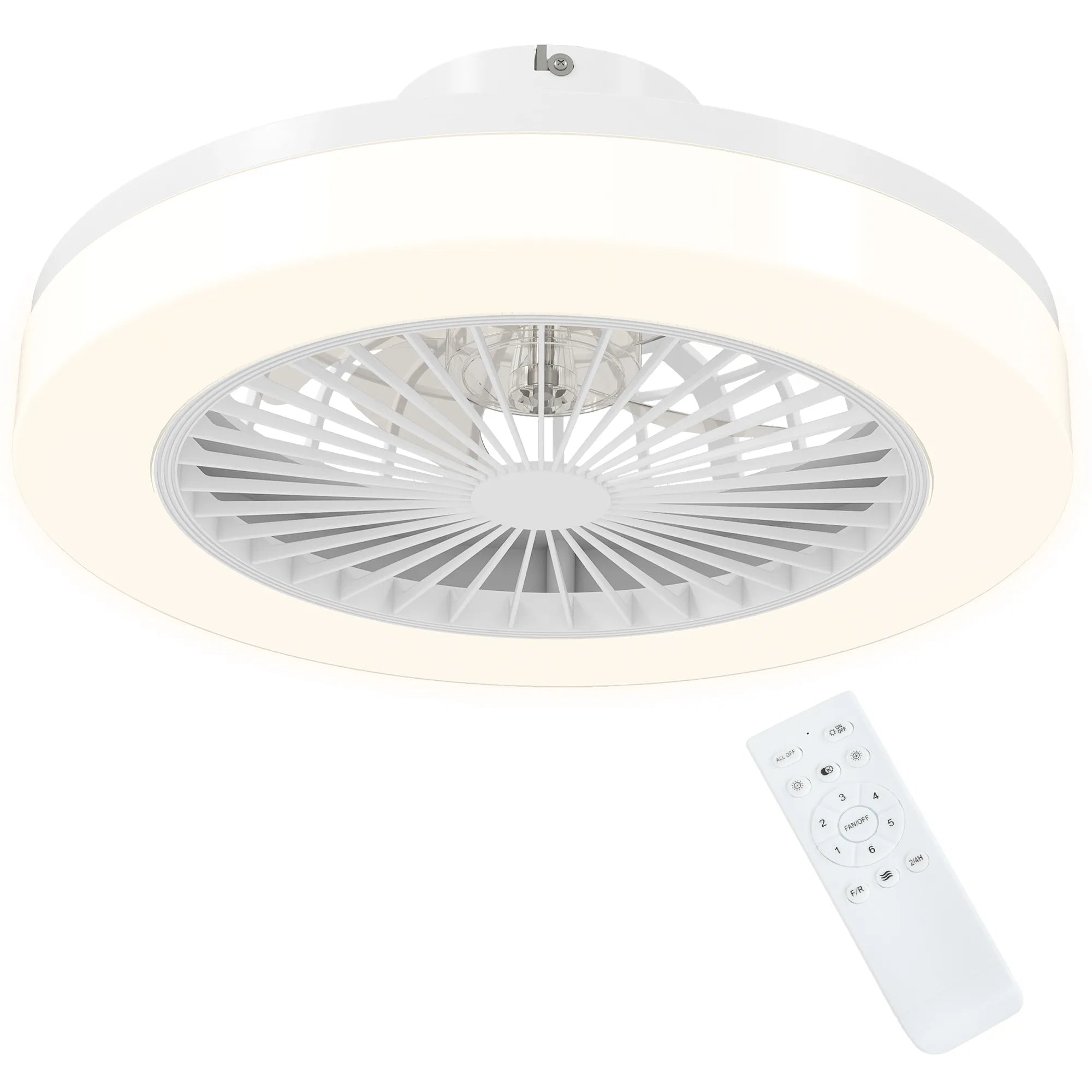 Lubinis ventiliatorius su LED šviestuvu, 6 greičiai, baltas, 50 cm