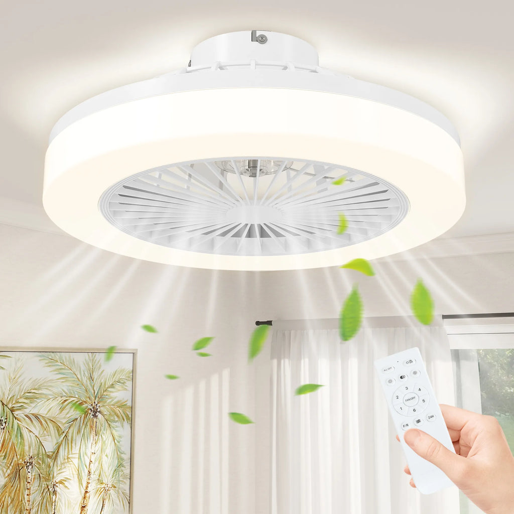 Lubinis ventiliatorius su LED šviestuvu, 6 greičiai, baltas, 50 cm
