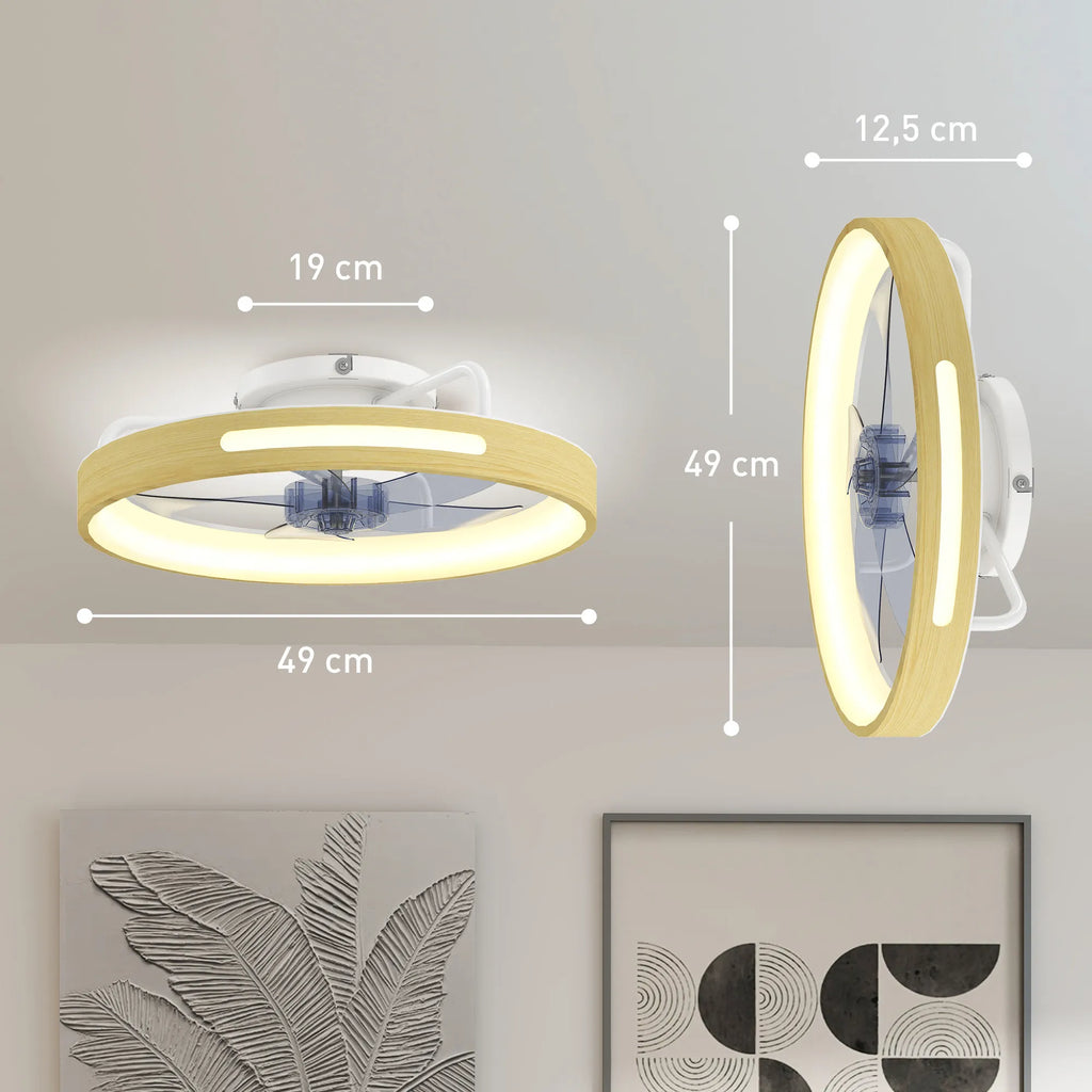 Lubinis ventiliatorius su šviestuvu, 49 cm, LED, 3 spalvų temperatūros