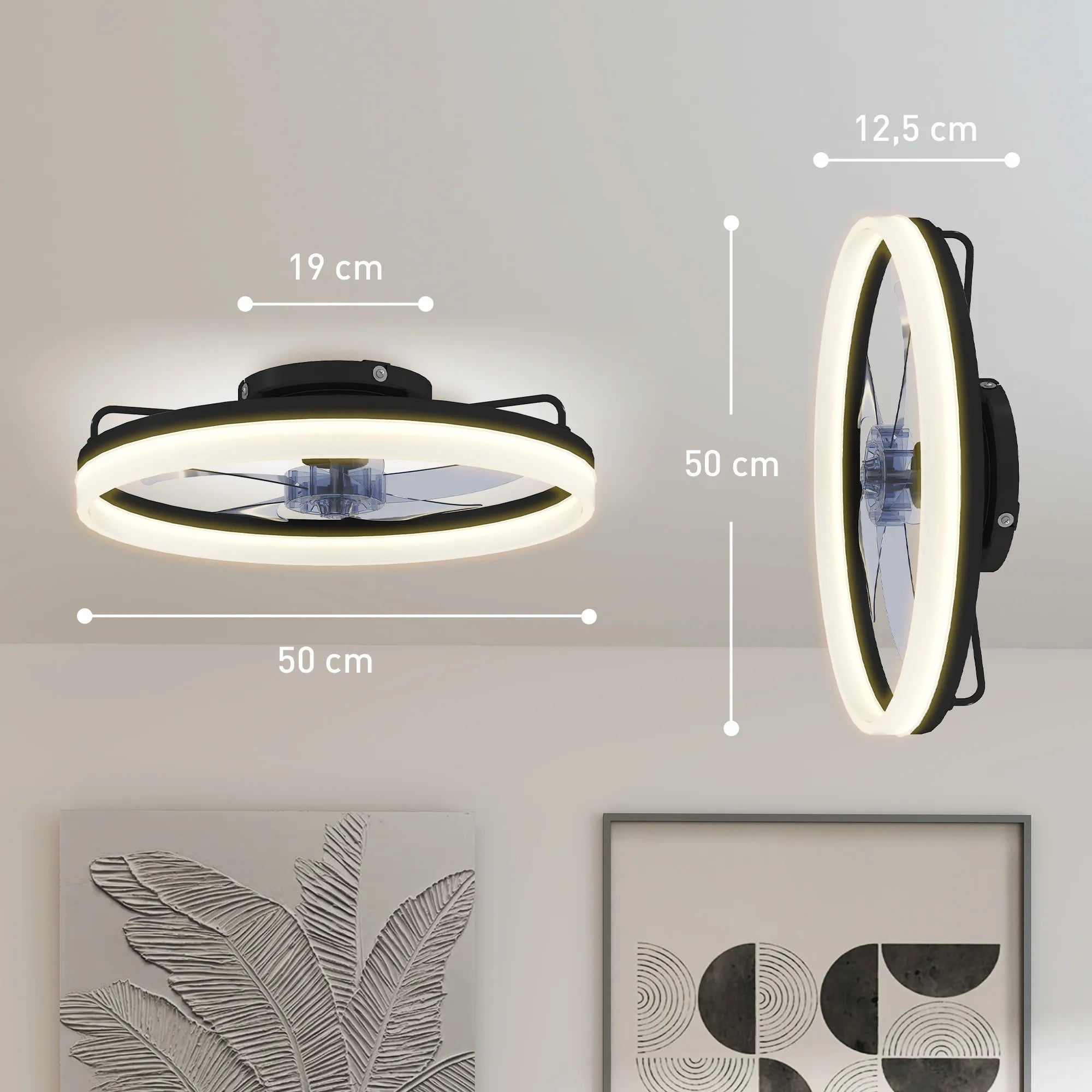 Lubinis ventiliatorius su šviestuvu, 50 cm, 6 greičiai, reguliuojamas apšvietimas