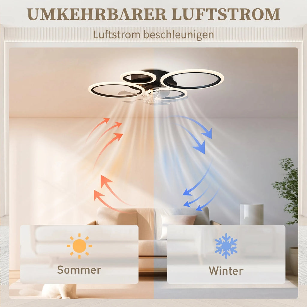Lubinis ventiliatorius su šviestuvu, 77 cm, 6 greičiai, juodas