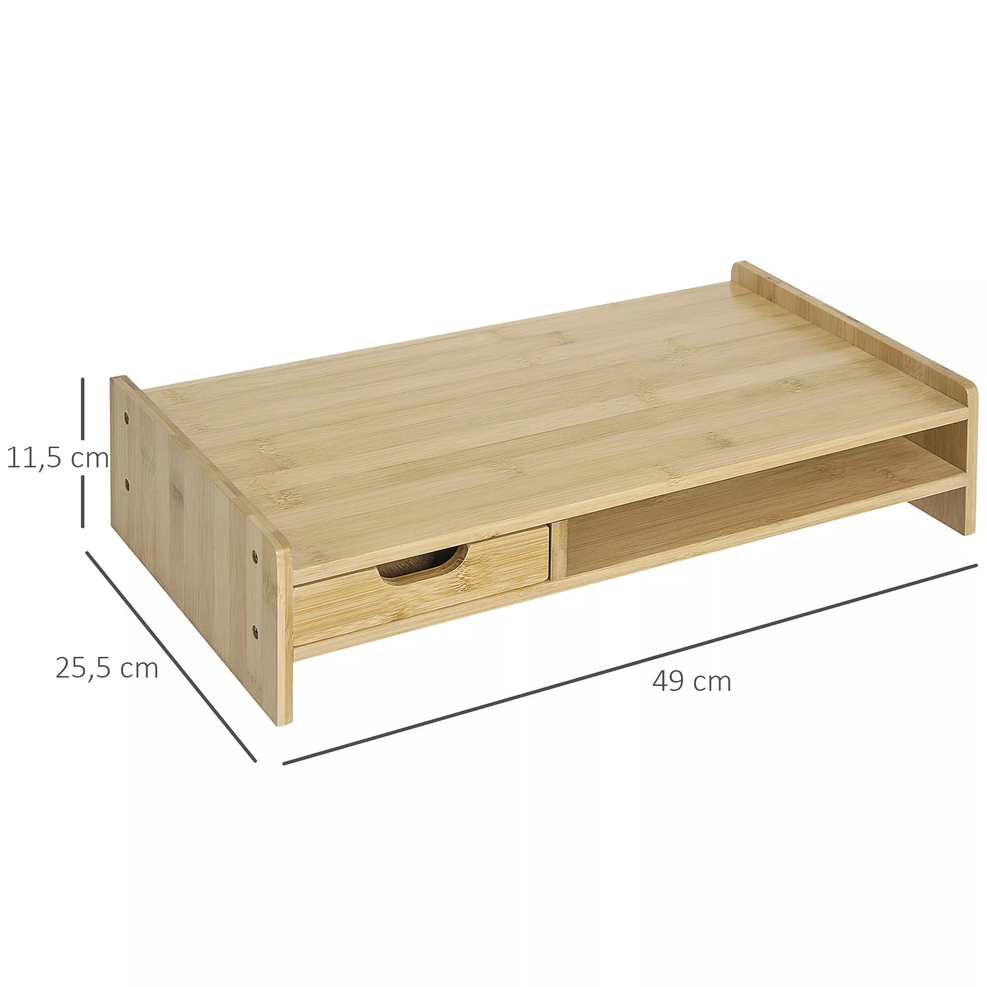 Monitorių stovas su stalčiumi Ekrano pakėlimas Monitorių stovas Ekrano stovas kompiuteriui, nešiojamam kompiuteriui, spausdintuvui 49 x 25,5 x 11,5 cm Natūralus
