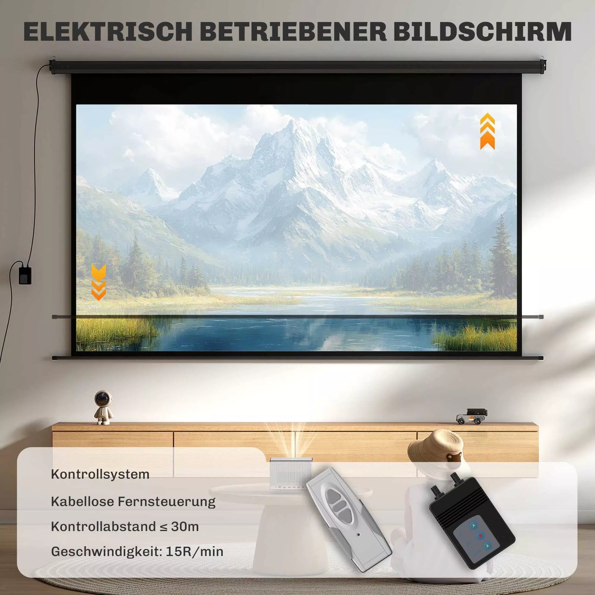Projektoriaus ekranas, 16:9 formatas, nuotolinio valdymo pultas, 266 x 149 cm (120 colių), juodas