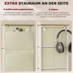 Infografika: šoninis skyrius su 4 kišenėmis ir 2 kabliukais