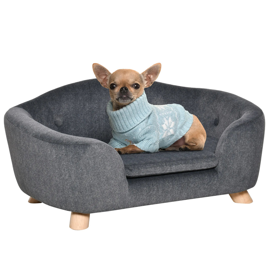 Sofa augintiniams, šunų kilimėlis, šunų lova, šunų sofa, šunų kušetė, katės sofa su pagalvėle, galinė kišenė, pliušas, putplastis, pušies mediena, tamsiai pilka, 70 x 47 x 30 cm