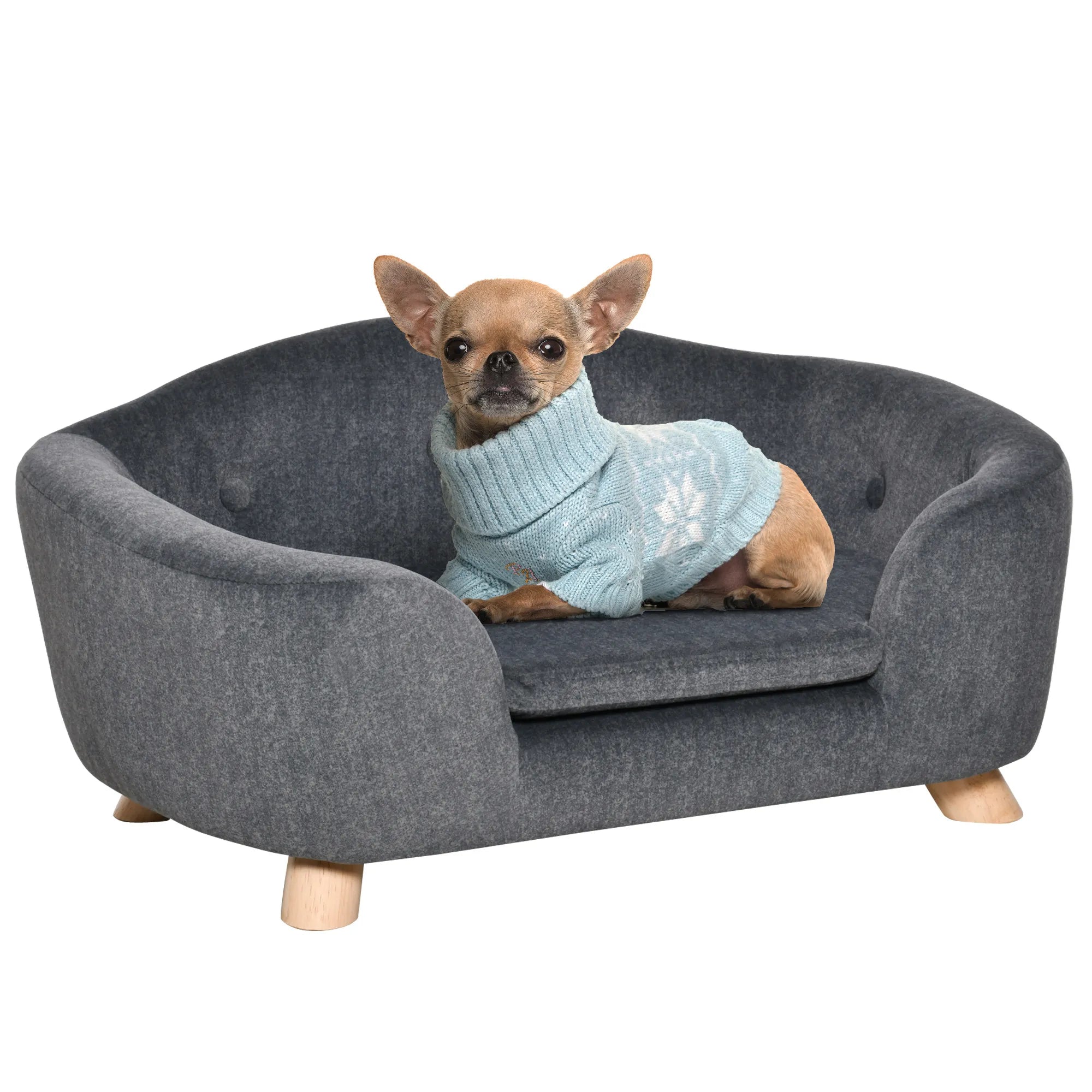 Sofa augintiniams, šunų kilimėlis, šunų lova, šunų sofa, šunų kušetė, katės sofa su pagalvėle, galinė kišenė, pliušas, putplastis, pušies mediena, tamsiai pilka, 70 x 47 x 30 cm