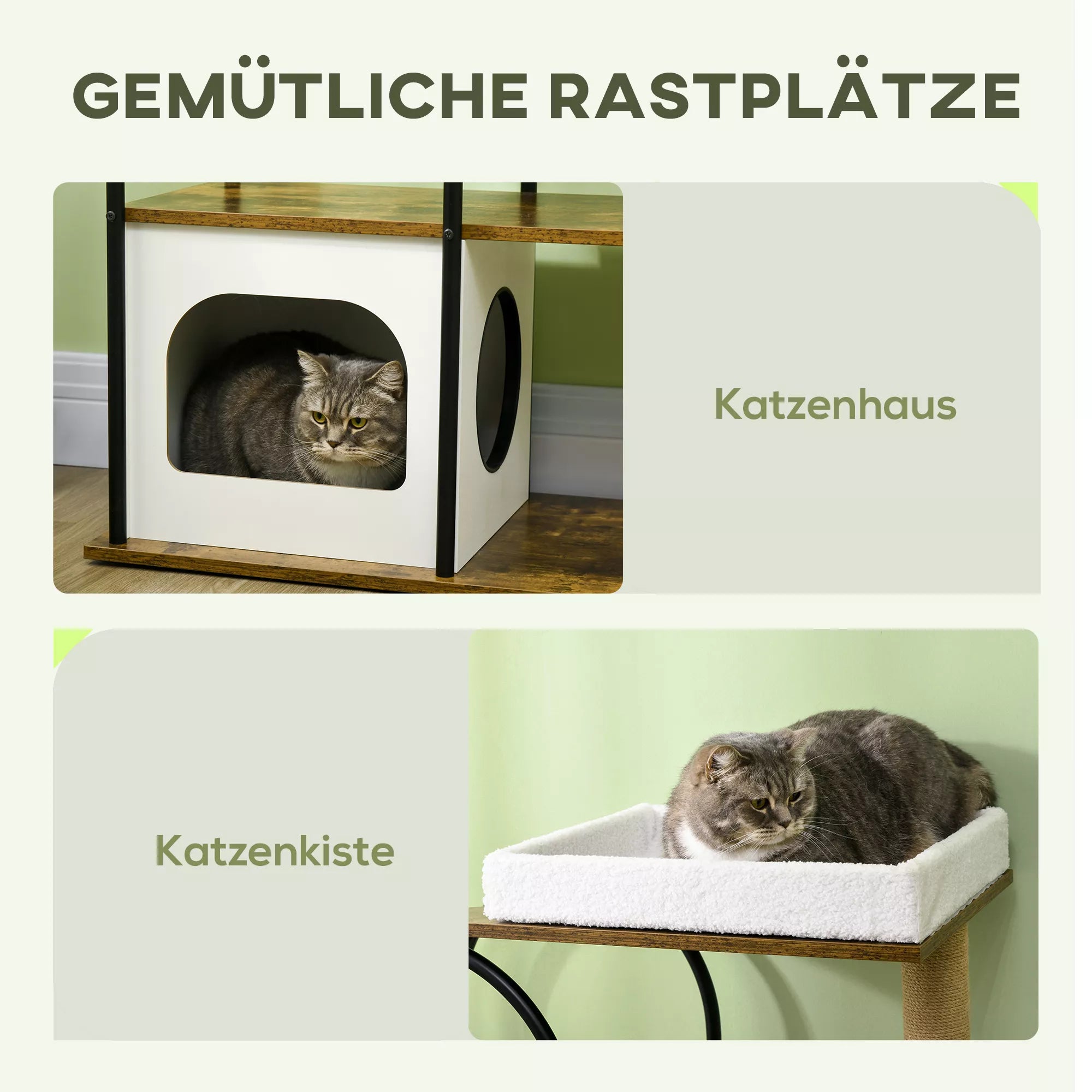Katino medis, 4 aukštų, katės namelis, žaidimo kamuoliukas, apsauga nuo apvirtimo, 80x40x118,5 cm, Ruda/Balta