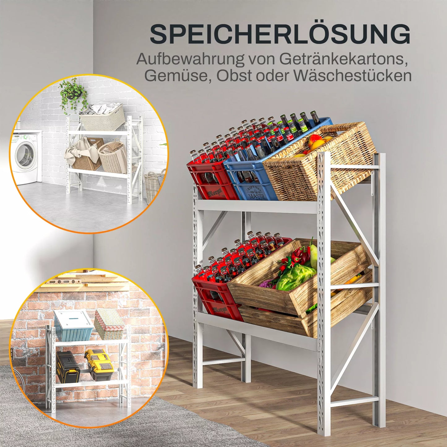 Laikiklis gėrimų dėžėms, iki 6 dėžių, reguliuojamo aukščio, plieninis rėmas, 110x30x110 cm, Baltas