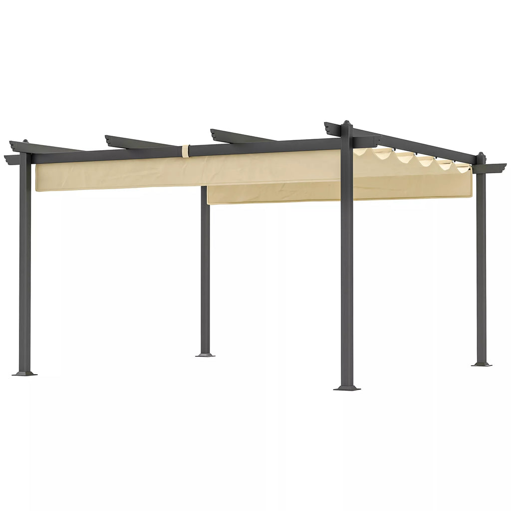 Reguliuojama sodo pergola, paviljonas su aliuminio rėmu, lauko baldakimas, skirtas sodui, balkonui, terasai, smėlio spalvos