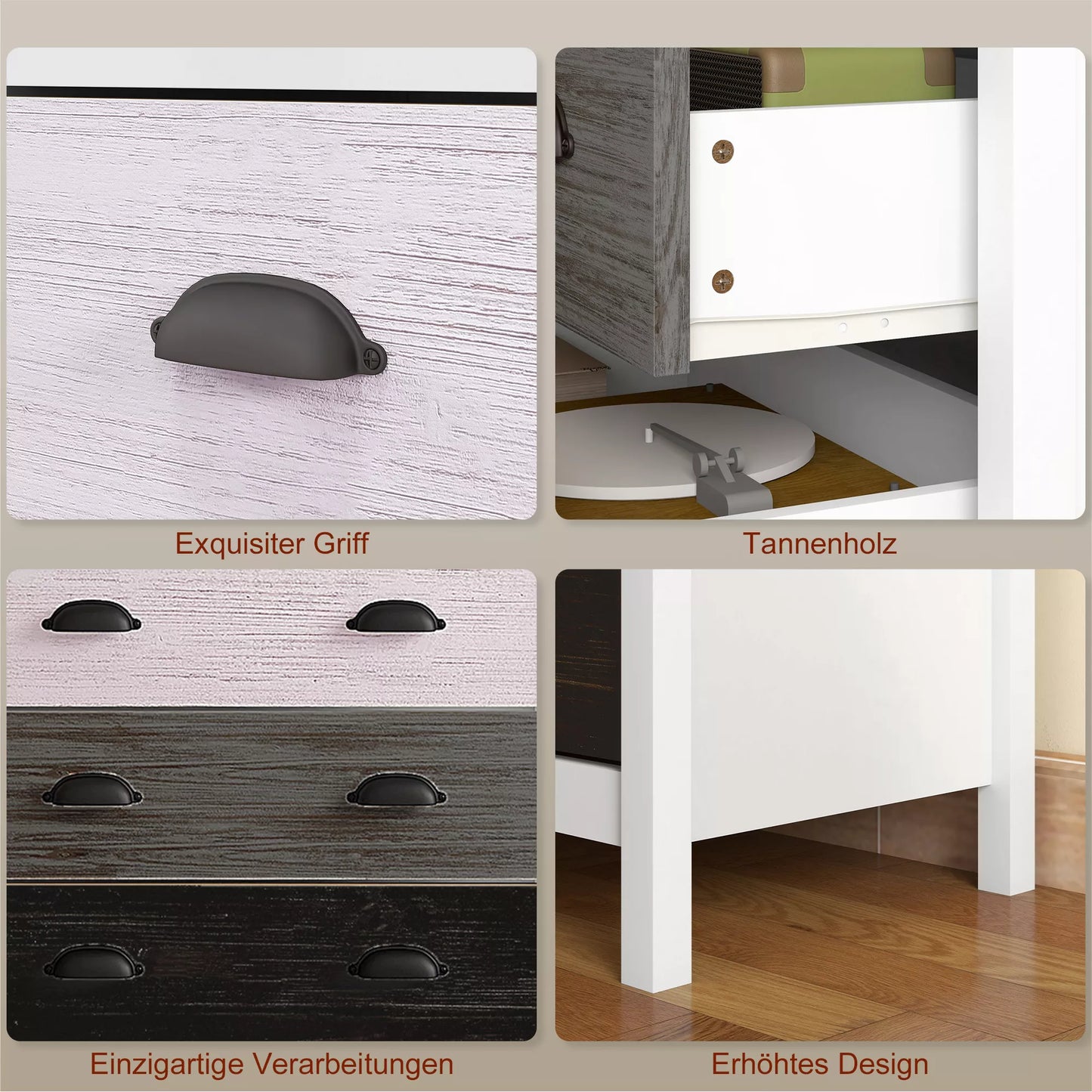 Indauja, komoda, 5 stalčiai, lakuotas paviršius, MDF ir pušies mediena, 70 x 38 x 85 cm, balta