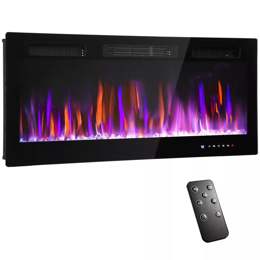 Elektrinis židinys, montuojamas prie sienos, reguliuojama liepsna, termostatas, laikmatis, plienas, juodas