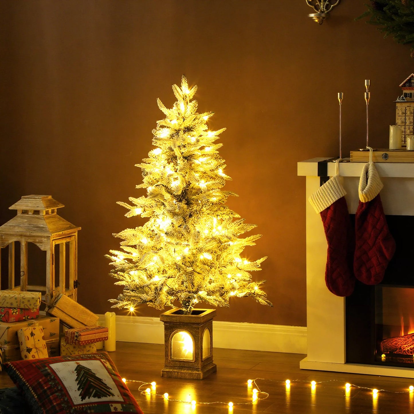 Dirbtinė Kalėdų eglutė, sniego efektas, 100 LED lempučių, 8 režimai, plastikinė