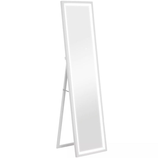 Pilno dydžio veidrodis, 40x160 cm, su LED apšvietimu, jutikliniu valdymu, pritemdomas, 3 spalvos, baltas.