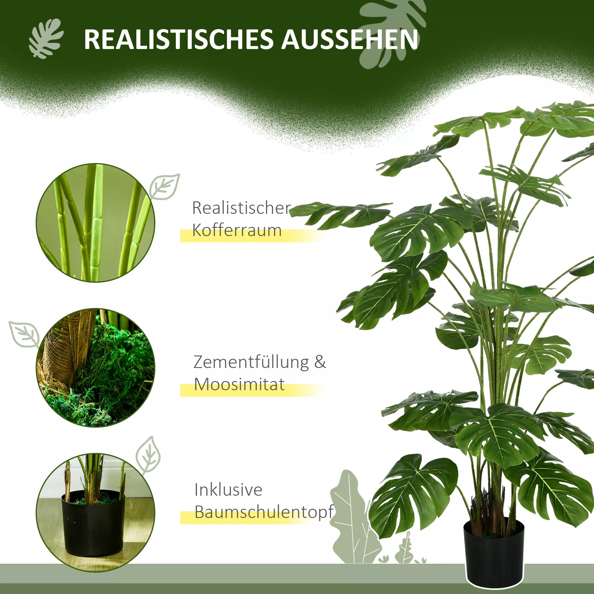 Dirbtinė Monstera Deliciosa, 180 cm, žalia