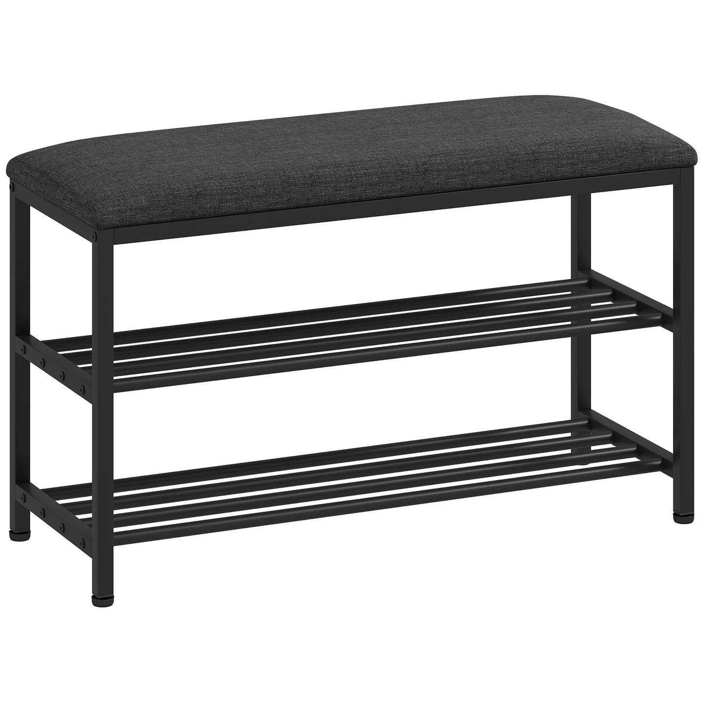 Batų spintelė su sėdimoji vieta, suoliukas su daiktų laikymo vieta, batų lentynos su 2 atviromis lentynomis, suoliukas 81 x 31 x 50 cm Juoda