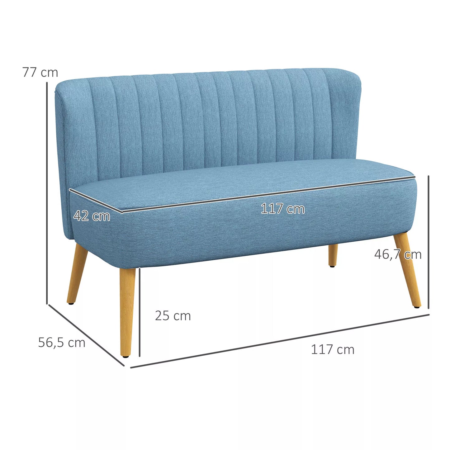 Dvigulė sofa retro stiliumi, minkšta apmušalai, lengvai prižiūrimas užvalkalas, iki 150 kg, 117 x 56,5 x 77 cm, mėlyna