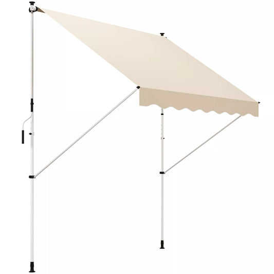 Prispaudžiama markizė su rankine rankenėle, reguliuojamo aukščio, svirties markizė, atspari nešvarumams, atspari oro sąlygoms, balkonų markizė 150 cm pločio, terasos markizė terasai, balkonui, verandai, smėlio spalvos