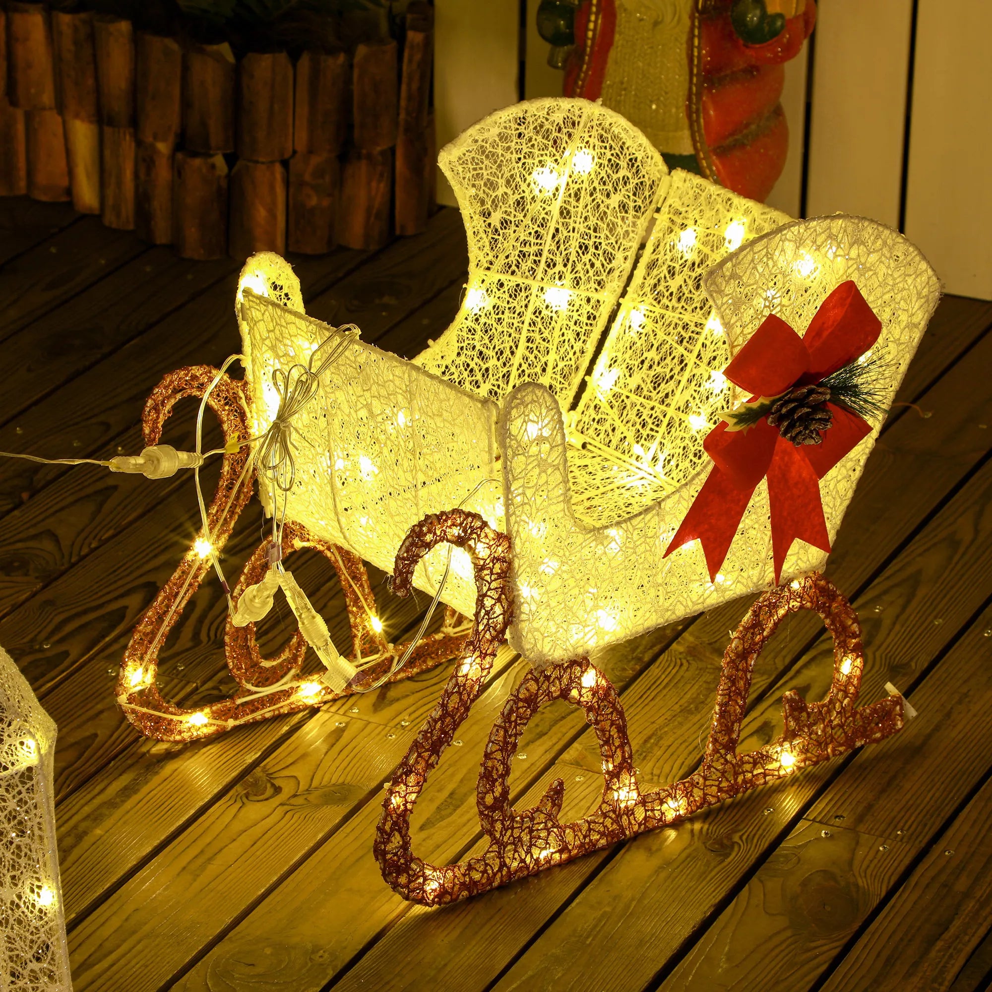 LED Kalėdinė dekoracija, šviečiantis elnias ir rogės, 170 lempučių, 50 x 29 x 42 cm