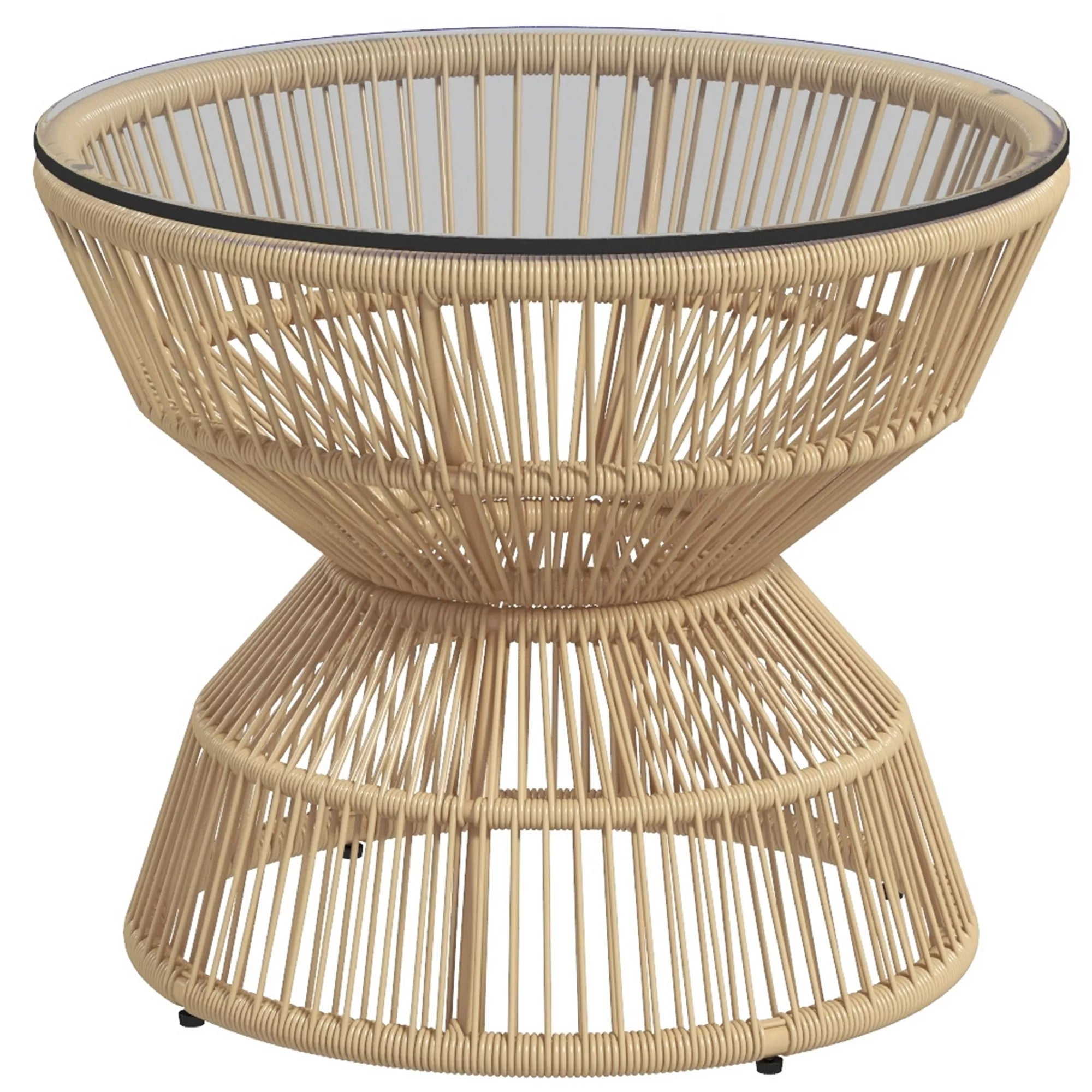 Lauko staliukas Sodo stalas Rotango staliukas, stiklo stalviršis, PE rotangas, 60 cm x 60 cm x 50 cm, natūralus