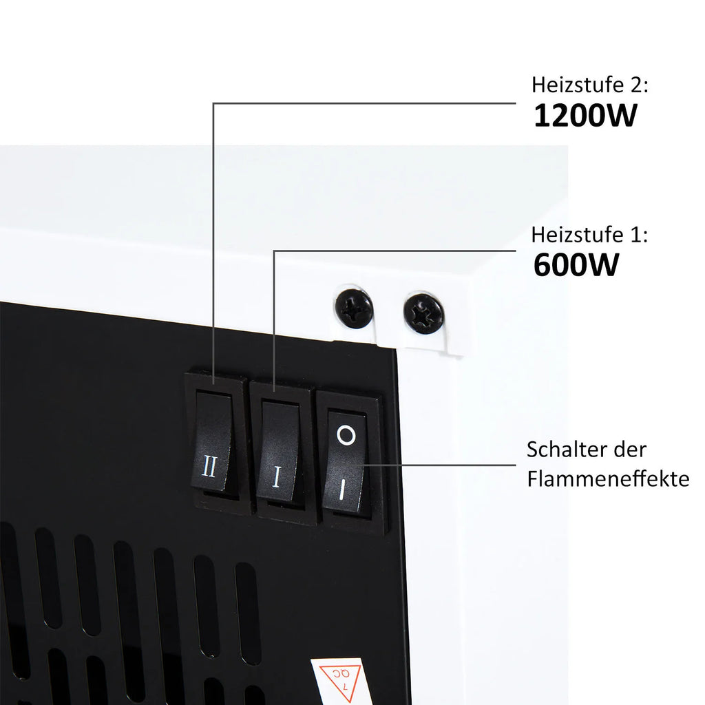 Elektrinis židinys su šildymu, elektrinis židinys su LED liepsnos efektu, 600/1200 W dekoratyvinis židinys, elektrinis židinys, baltas