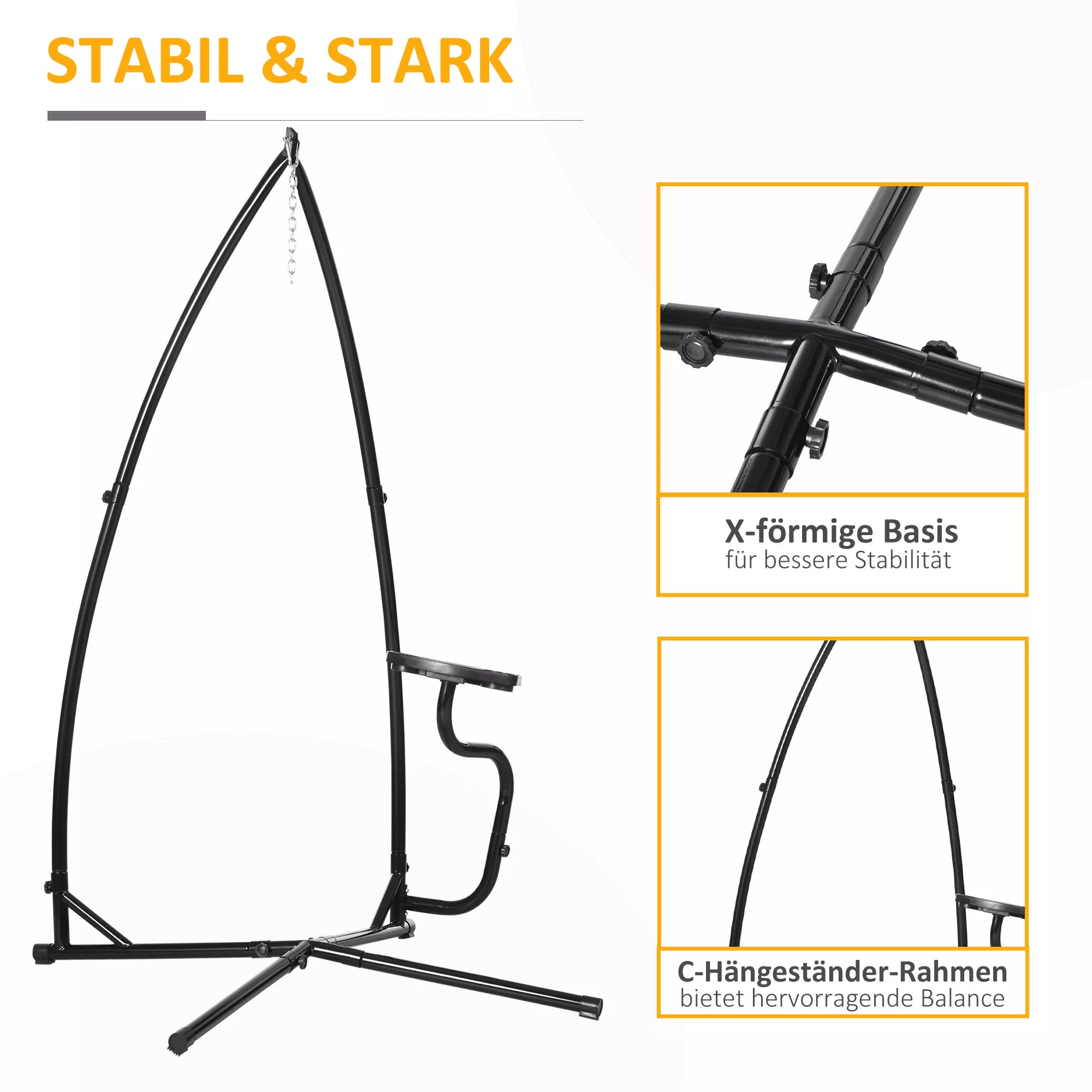 Stovas kabančiam krėslui, stabilios x-formos, metalas, iki 120kg, juodas