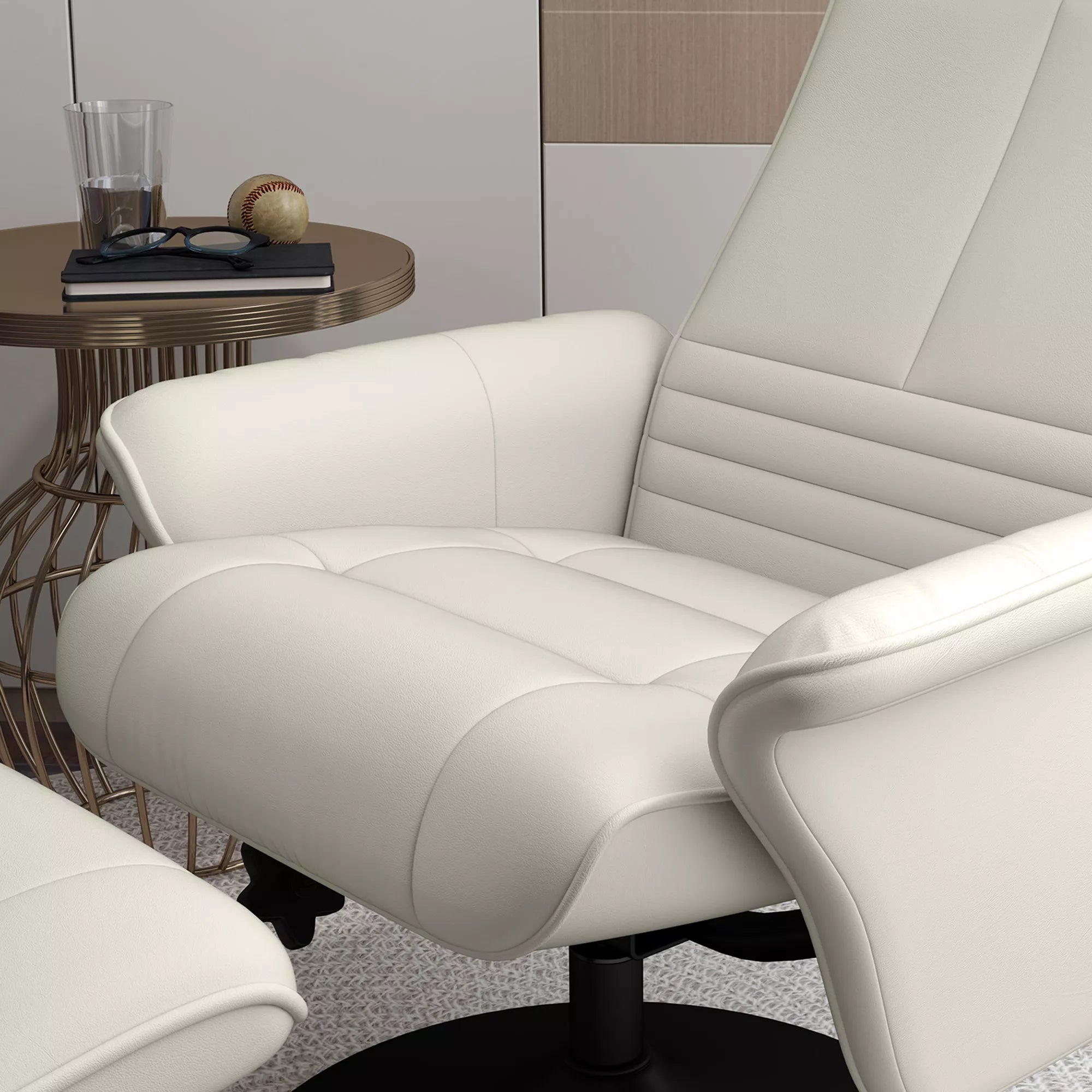 Sofa su atorama, televizijos kėdė su pakoja, besisukanti, ergonomiška, mikropluošto išvaizda, iki 150 kg, kreminės baltos spalvos