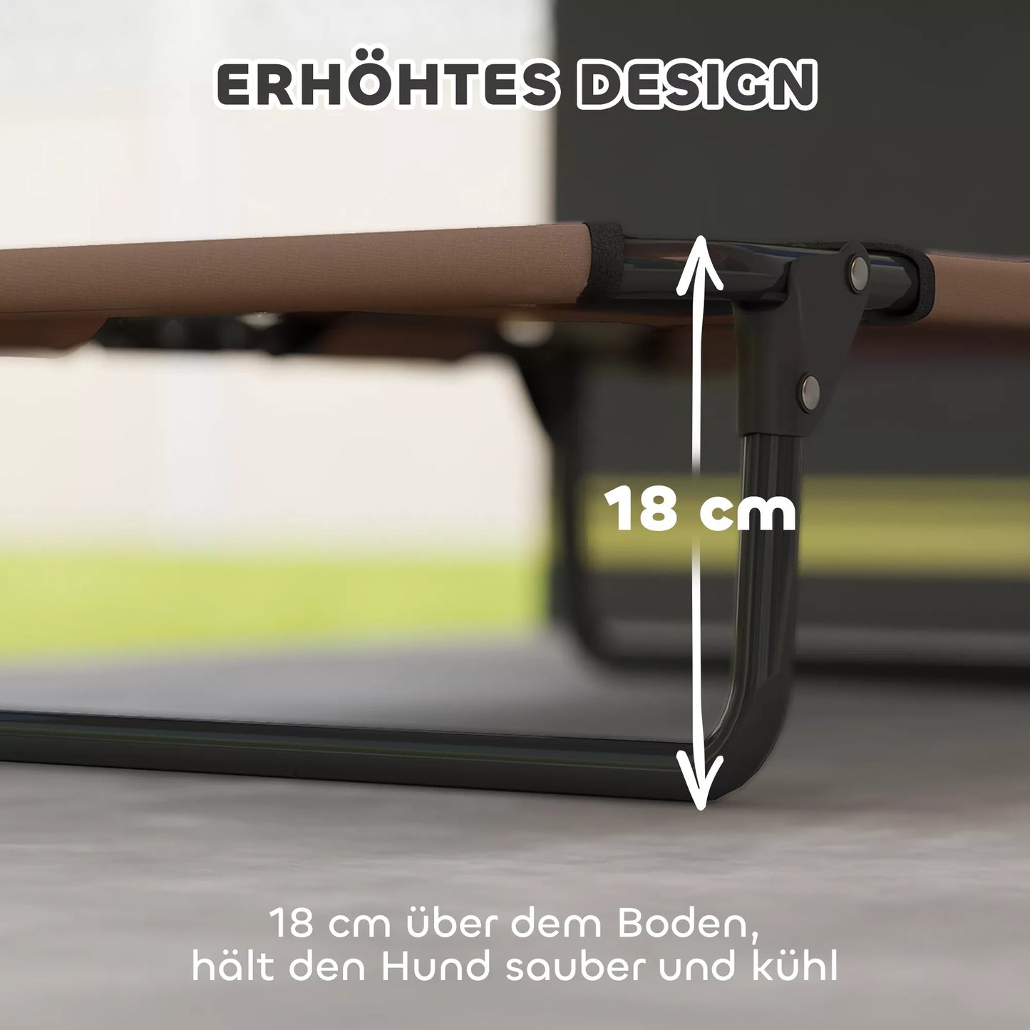 Paaukštinta sulankstoma šunų lova, lauko naminių gyvūnėlių gultas su tinklo dizainu, kavos spalvos Oksfordo audinio, 75 x 51 x 18 cm