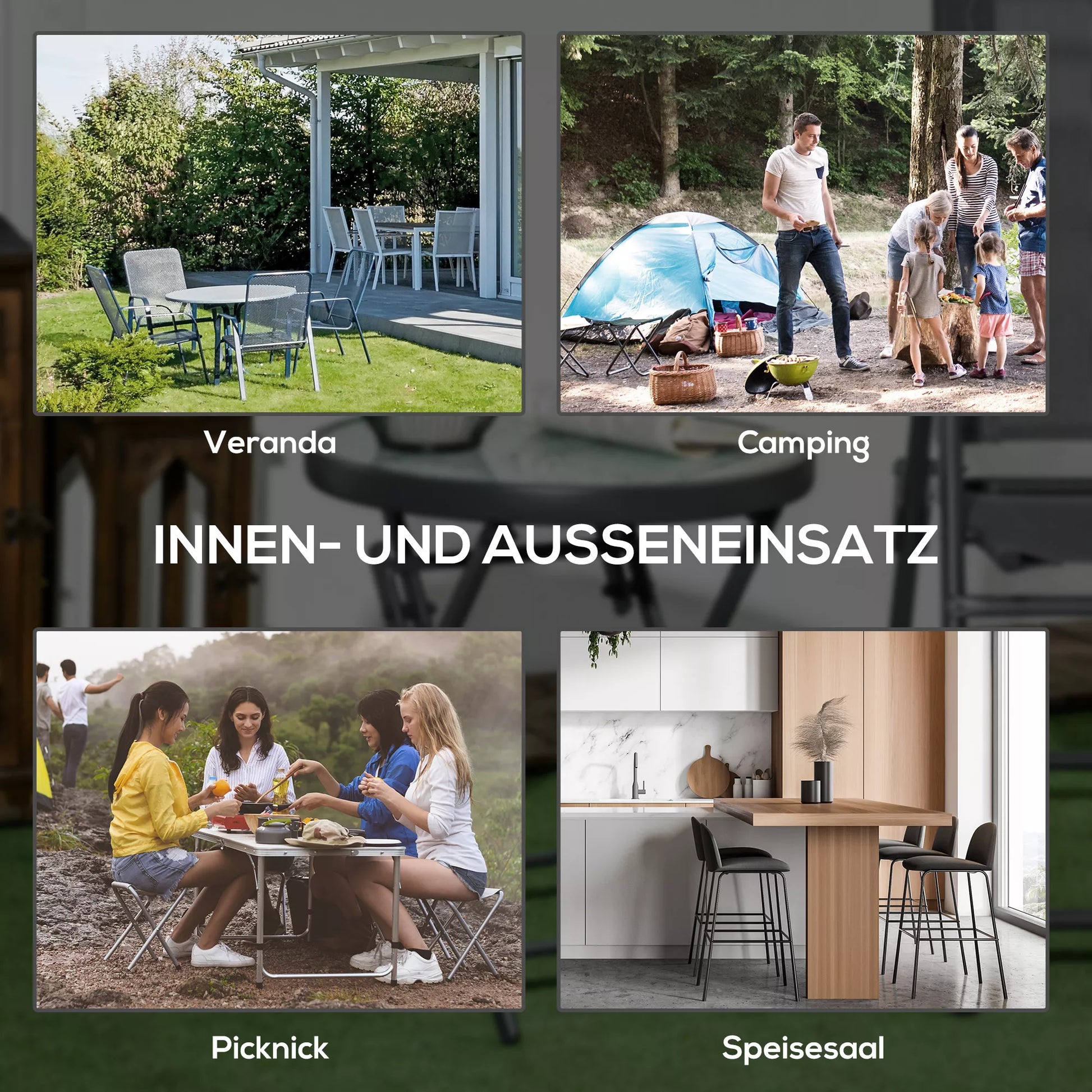 Sulankstomas pagalbinis stalas, sulankstomas lauko stalas, su stalviršiu iš grūdinto stiklo, skirtas terasai, 45 x 45 x 50 cm, baltas