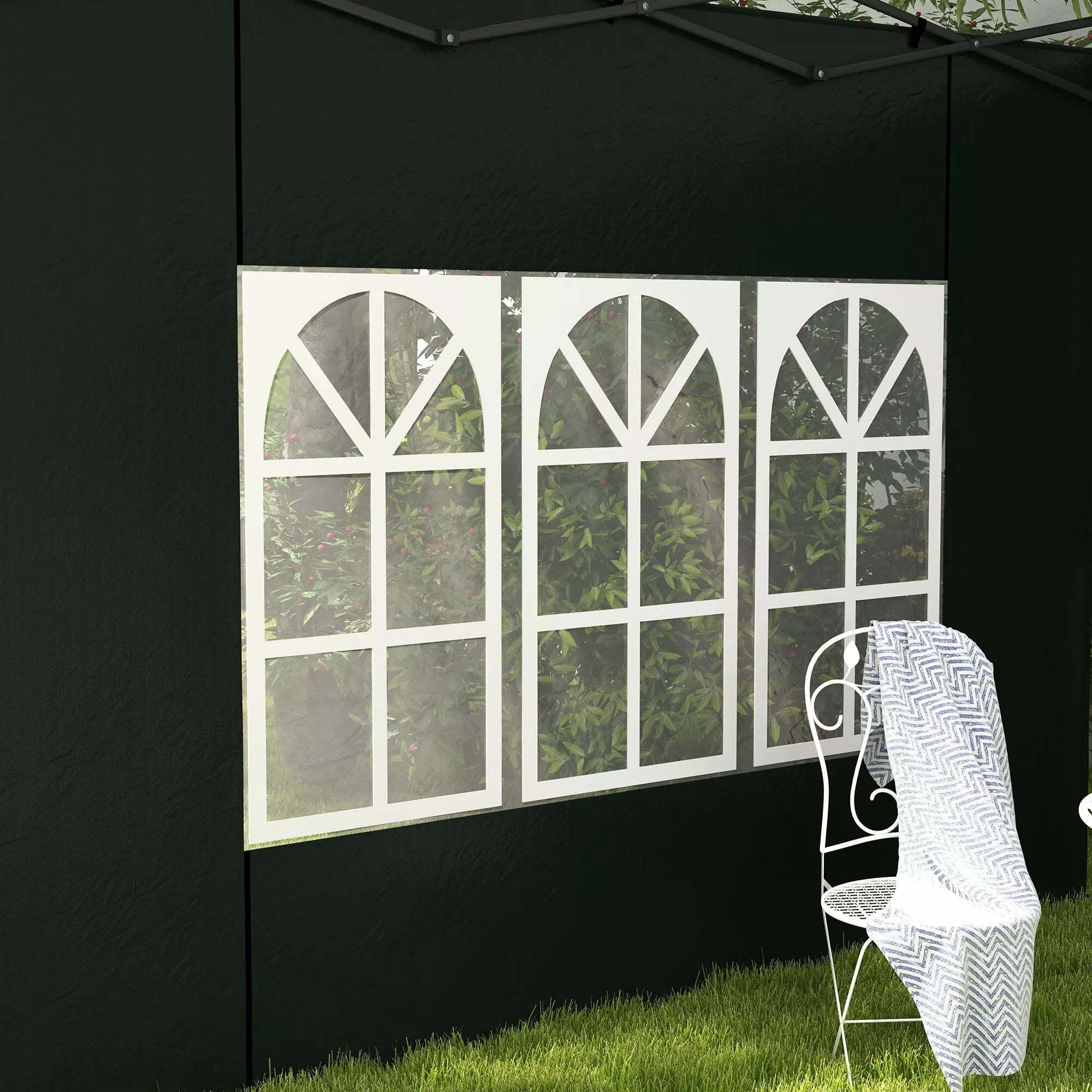 Paviljono šoninės sienelės (2 vienetų rinkinys) su langais, atsarginės dalys palapinėms, polietilenas (PE), 293x193 cm, tamsiai žalia